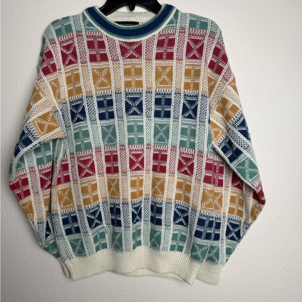Botany 500 Men Size Large colorful crewneck pullover knit sweater‎ made in USA
